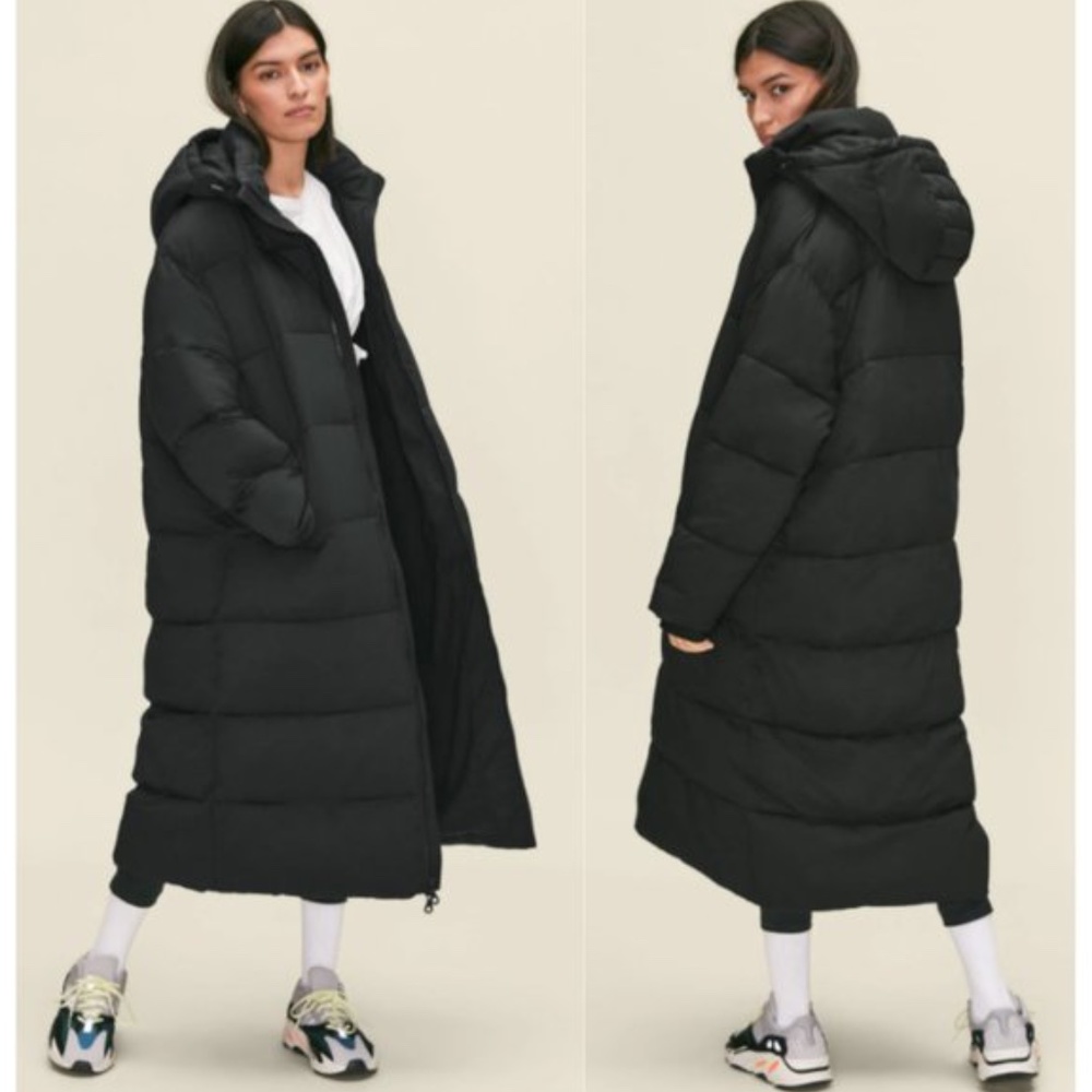Girlfriend Collective Long Recycled Puffer Jacket in Black Size 4X